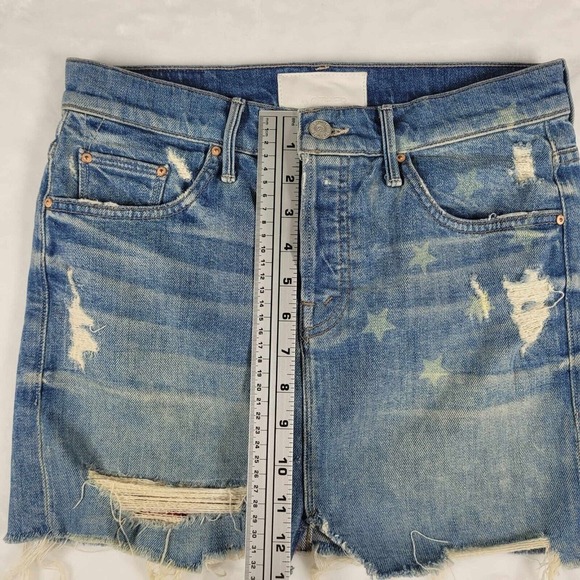 MOTHER Superior Vagabond Mini Fray Skirt Women Size 25 Blue‎ Denim USA Print - Picture 3 of 12